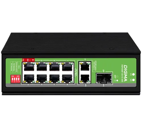 Коммутатор Digma DSP408F-2G1S-300 (L2) 8x100Мбит/с 2x1Гбит/с 1SFP 8PoE 8PoE+ 1PoE++ 300W неуправляемый
