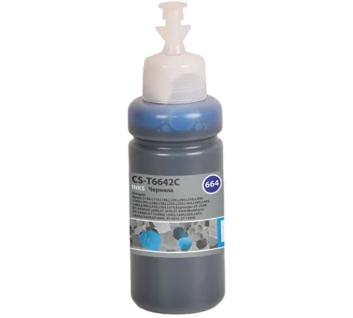 Чернила Cactus CS-T6642C 664 голубой 70мл для Epson L130,L110,L100,L220,L200,L310,L300,L360,L361,L380,L382,L350,L355,L365,L395,L405,L485,L495,L555,L565,L575,Expression ET-2500,ET-2550,ET-2600,ET-2650,ET-4500;WorkForce ET-14000,ET-16500;L1300,L1400,L605,L6