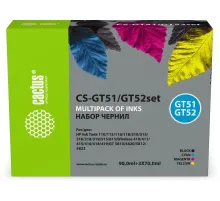 Чернила Cactus CS-GT51/GT52set GT51/GT52 голубой/пурпурный/желтый/черный набор 3x70мл для HP Ink Tank 110/115/116/118/310/315/316/318/319/515/615;Wireless 410/411/415/416/418/419;GT 5810/5820/5812/5822
