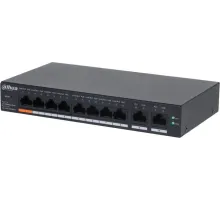 DAHUA DH-CS4010-8ET-60 8-портовый PoE коммутатор с функцией облачного управления L2, 8xRJ45 100Mb PoE, 2xRJ45 1Gb (uplink), суммарно 60Вт, коммутация 4.8 Гб, MAC-таблица 8К, металл
