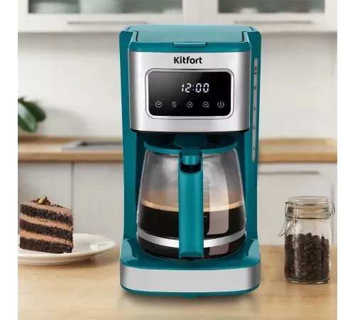 Кофеварка капельная Kitfort КТ-7251 1000Вт бирюзовый/нержавеющая сталь