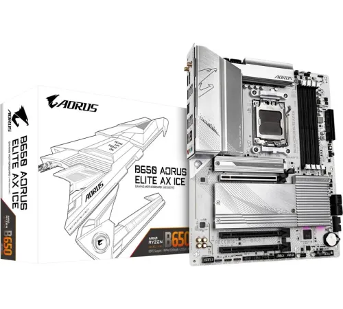 Материнская плата Gigabyte B650 A ELITE AX ICE SocketAM5 AMD B650 4xDDR5 ATX AC`97 8ch(7.1) 2.5Gg RAID+HDMI+DP