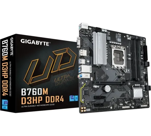Материнская плата Gigabyte B760M D3HP DDR4 Soc-1700 Intel B760 4xDDR4 mATX AC`97 8ch(7.1) GbLAN RAID+VGA+HDMI+DP