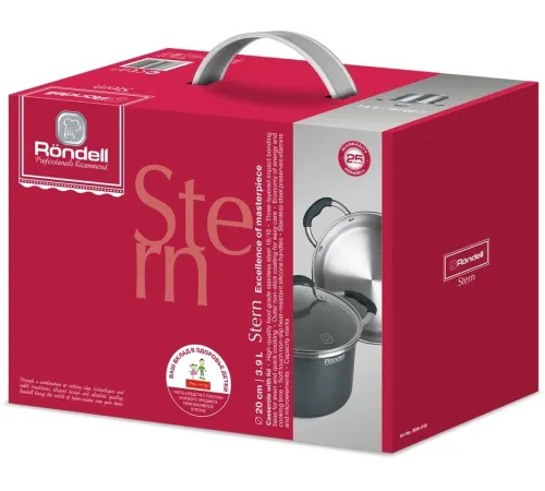 Кастрюля Rondell Stern RDS-010 3.9л. d=20см (с крышкой) серый Кастрюля Rondell Stern RDS-010 3.9л. d=20см (с крышкой) серый