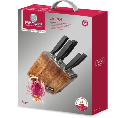 Набор ножей кухон. Rondell RD-482 компл.:6предм. с подставкой черный подар.коробка Набор ножей кухон. Rondell RD-482 компл.:6предм. с подставкой черный подар.коробка