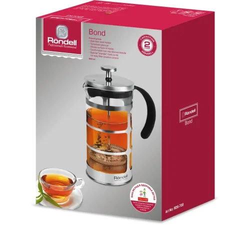 Френч-пресс Rondell Bond RDS-708 0.6л стальной/черный Френч-пресс Rondell Bond RDS-708 0.6л стальной/черный