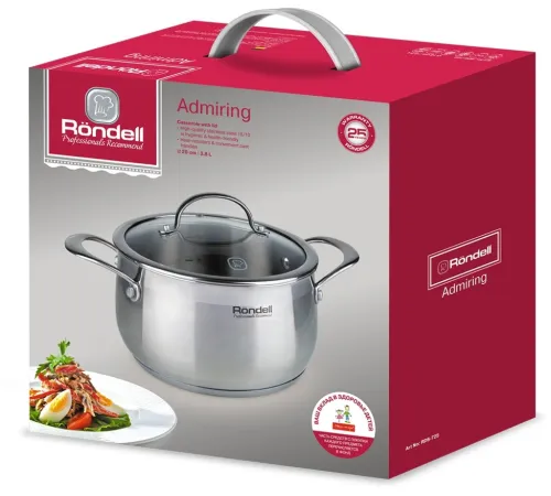 Кастрюля Rondell Admiring RDS-725, 3.8л, 20см, с крышкой, стальной