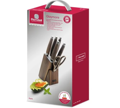 Набор ножей кухон. Rondell RD-984 компл.:7предм. подставка/ножницы коричневый подар.коробка Набор ножей кухон. Rondell RD-984 компл.:7предм. подставка/ножницы коричневый подар.коробка