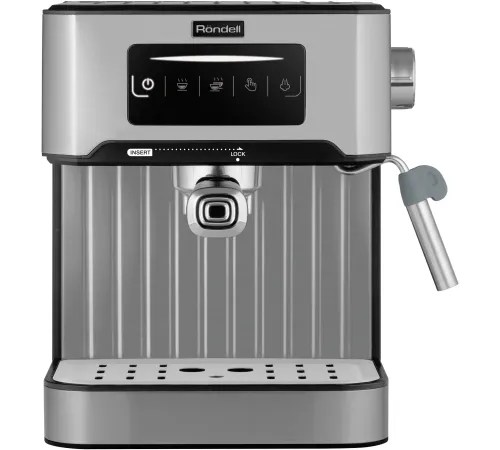 Кофеварка рожковая Rondell RDE-1106 серебристый, исп. кофе - молотый, 1.6 л, 850 Вт, 20 Бар.