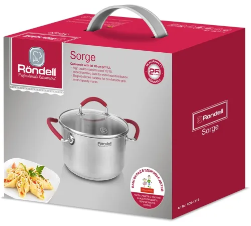 Кастрюля Rondell Sorge RDS-1219 2.1л. d=18см (с крышкой) стальной Кастрюля Rondell Sorge RDS-1219 2.1л. d=18см (с крышкой) стальной