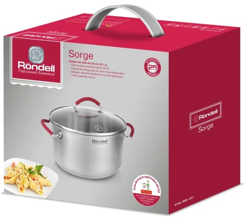 Кастрюля Rondell Sorge RDS-1221 5.1л. d=24см (с крышкой) стальной Кастрюля Rondell Sorge RDS-1221 5.1л. d=24см (с крышкой) стальной