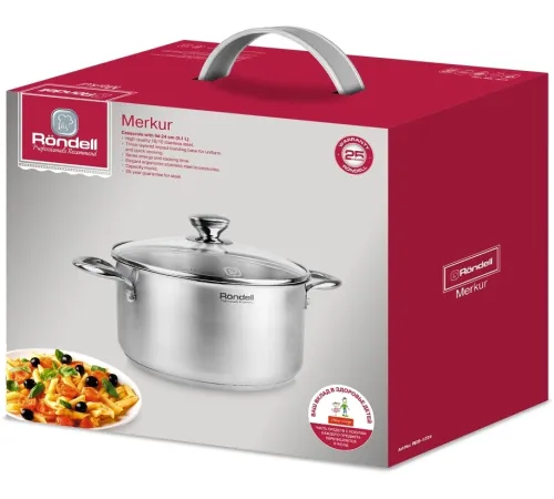 Кастрюля Rondell Merkur RDS-1224 5.1л. d=24см (с крышкой) стальной Кастрюля Rondell Merkur RDS-1224 5.1л. d=24см (с крышкой) стальной