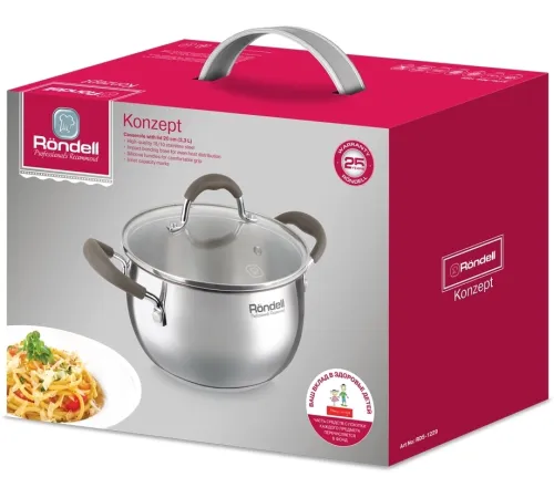 Кастрюля Rondell Konzept RDS-1229 3.3л. d=20см (с крышкой) стальной Кастрюля Rondell Konzept RDS-1229 3.3л. d=20см (с крышкой) стальной