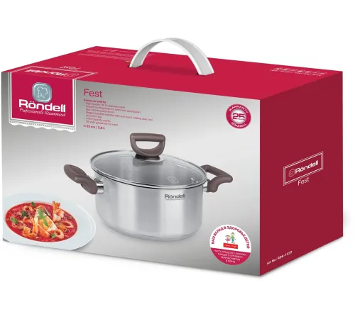 Кастрюля Rondell Fest RDS-1322 2.8л. d=20см (с крышкой) стальной Кастрюля Rondell Fest RDS-1322 2.8л. d=20см (с крышкой) стальной