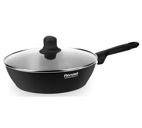 Сковорода Rondell Frank RDA-1374, круглая 28см, покрытие: Xylan Plus ручка несъемная (с крышкой), черный