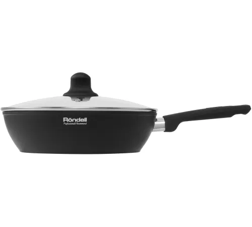 Сковорода Rondell Frank RDA-1374, круглая 28см, покрытие: Xylan Plus ручка несъемная (с крышкой), черный