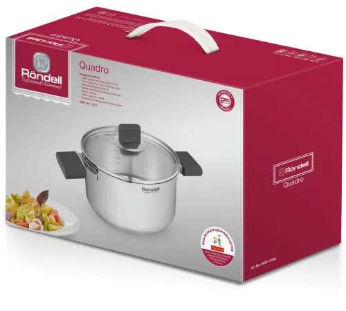 Кастрюля Rondell Quadro RDS-1596 3.1л. d=20см (с крышкой) стальной Кастрюля Rondell Quadro RDS-1596 3.1л. d=20см (с крышкой) стальной