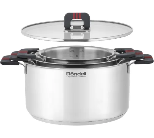Кастрюля Rondell Stripes RDS-1637 2.8л. d=20см (с крышкой) стальной