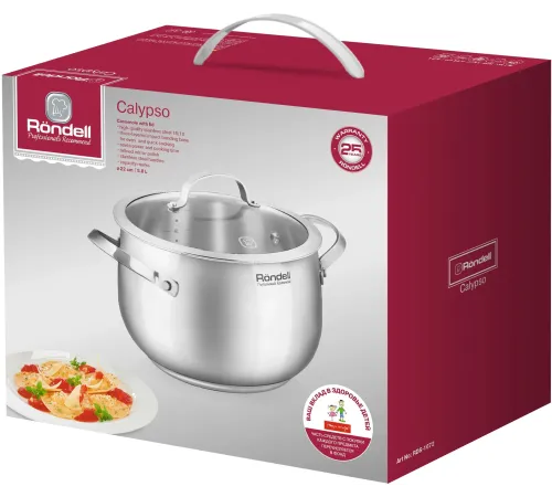 Кастрюля Rondell Calypso RDS-1672 5.8л. d=22см (с крышкой) стальной Кастрюля Rondell Calypso RDS-1672 5.8л. d=22см (с крышкой) стальной