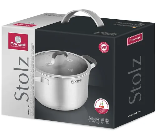 Кастрюля Rondell Stolz RDS-1752 2.3л. d=18см (с крышкой) стальной Кастрюля Rondell Stolz RDS-1752 2.3л. d=18см (с крышкой) стальной
