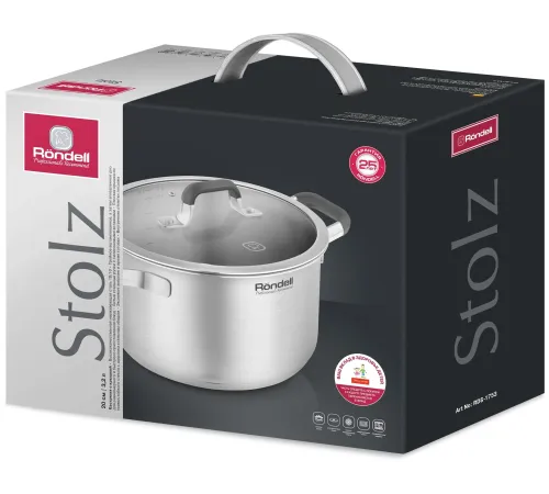 Кастрюля Rondell Stolz RDS-1753 3.2л. d=20см (с крышкой) стальной Кастрюля Rondell Stolz RDS-1753 3.2л. d=20см (с крышкой) стальной