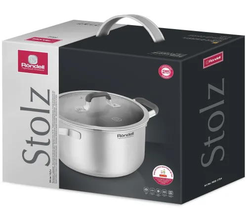 Кастрюля Rondell Stolz RDS-1754 5.2л. d=24см (с крышкой) стальной Кастрюля Rondell Stolz RDS-1754 5.2л. d=24см (с крышкой) стальной