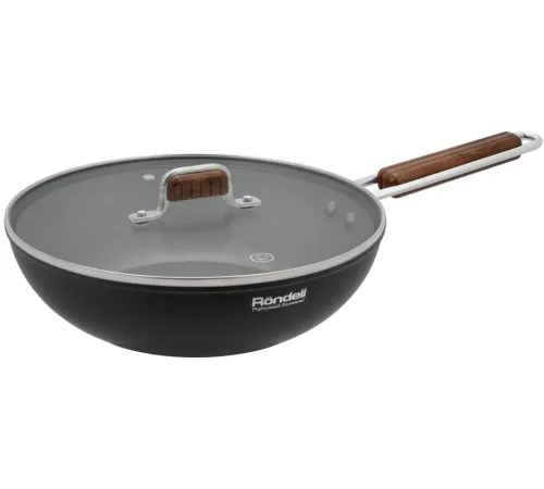 Сковорода ВОК (WOK) Rondell Fjord RDA-1800 круглая 28см покрытие: Xylan Plus ручка несъемная (с крышкой) черный