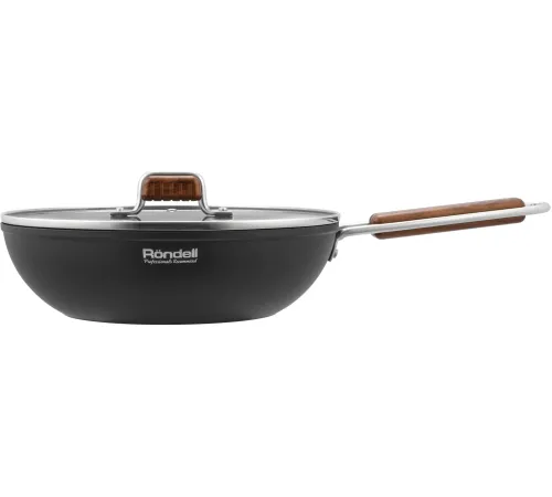 Сковорода ВОК (WOK) Rondell Fjord RDA-1800 круглая 28см покрытие: Xylan Plus ручка несъемная (с крышкой) черный