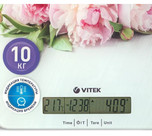 Весы кухонные электронные Vitek VT-2414 макс.вес:10кг белый/цветы Весы кухонные электронные Vitek VT-2414 макс.вес:10кг белый/цветы
