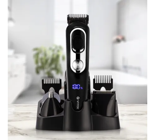 Триммер Vitek VT-2549 BK Питание сеть/аккумулятор. Встроенная аккумуляторная батарея Li-ion 700 mAh 3,7V. Время зарядки 90мин. Время автономной работы 45мин. Влажная очистка. Детальный триммер. Индикатор зарядки. ЖК дисплей с индикацией процента зарядки б Триммер Vitek VT-2549 BK Питание сеть/аккумулятор. Встроенная аккумуляторная батарея Li-ion 700 mAh 3,7V. Время зарядки 90мин. Время автономной работы 45мин. Влажная очистка. Детальный триммер. Индикатор зарядки. ЖК дисплей с индикацией процента зарядки б