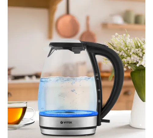 Чайник электрический Vitek VT-7046 1.7л. 2200Вт прозрачный/черный корпус: пластик/стекло Чайник электрический Vitek VT-7046 1.7л. 2200Вт прозрачный/черный корпус: пластик/стекло