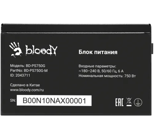 Блок питания Bloody ATX 750W BD-PS750G 80+ gold (20+4pin) APFC 120mm fan color LED 6xSATA Cab Manag RTL Блок питания Bloody ATX 750W BD-PS750G 80+ gold (20+4pin) APFC 120mm fan color LED 6xSATA Cab Manag RTL