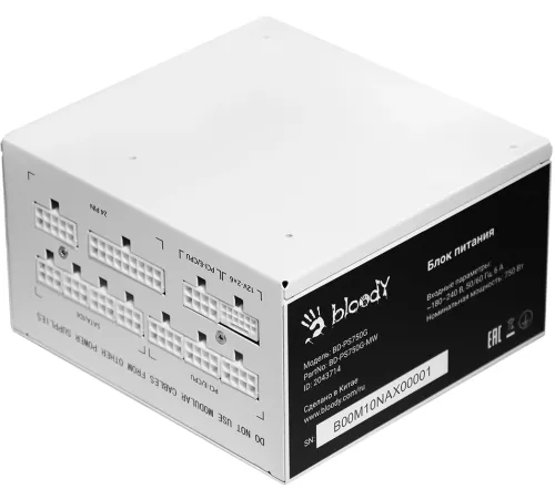 Блок питания, Bloody, BD-PS750G, 750Вт, 80 PLUS Gold, 120мм, белый Блок питания, Bloody, BD-PS750G, 750Вт, 80 PLUS Gold, 120мм, белый