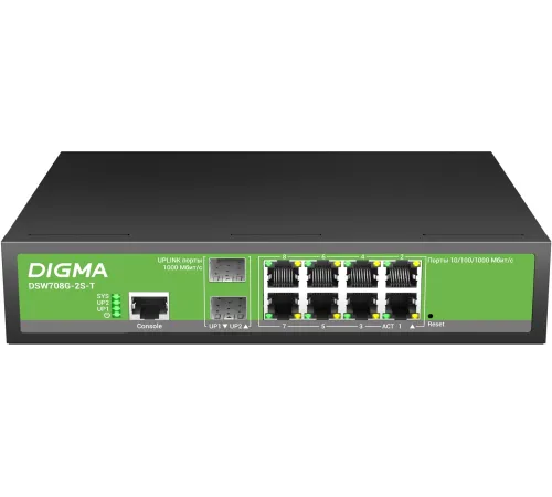Коммутатор Digma DSW708G-2S-T (L2+) 8x1Гбит/с 2SFP управляемый Коммутатор Digma DSW708G-2S-T (L2+) 8x1Гбит/с 2SFP управляемый