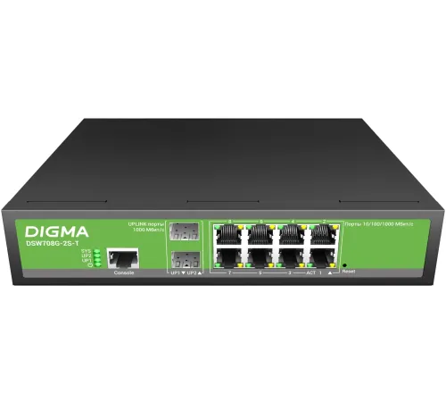 Коммутатор Digma DSW708G-2S-T (L2+) 8x1Гбит/с 2SFP управляемый Коммутатор Digma DSW708G-2S-T (L2+) 8x1Гбит/с 2SFP управляемый