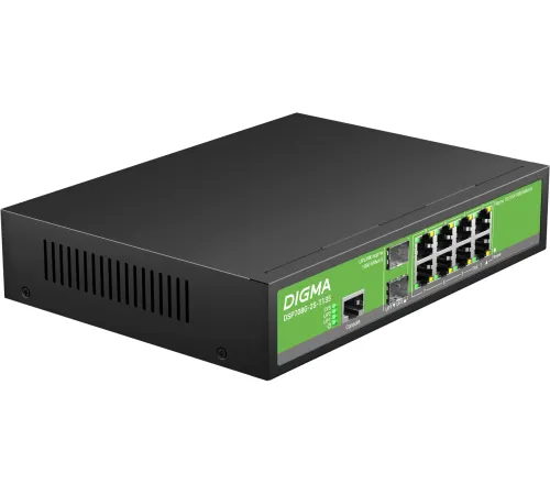Коммутатор Digma DSP708G-2S-T135 (L2+) 8x1Гбит/с 2SFP 8PoE 8PoE+ 135W управляемый Коммутатор Digma DSP708G-2S-T135 (L2+) 8x1Гбит/с 2SFP 8PoE 8PoE+ 135W управляемый