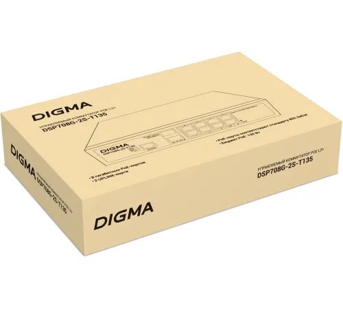 Коммутатор Digma DSP708G-2S-T135 (L2+) 8x1Гбит/с 2SFP 8PoE 8PoE+ 135W управляемый Коммутатор Digma DSP708G-2S-T135 (L2+) 8x1Гбит/с 2SFP 8PoE 8PoE+ 135W управляемый
