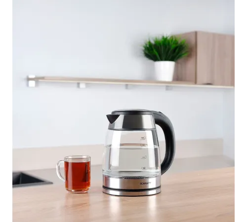 Чайник электрический Scarlett SC-EK27G40 1.8л. 1800Вт серебристый/черный корпус: стекло (EK27G40)