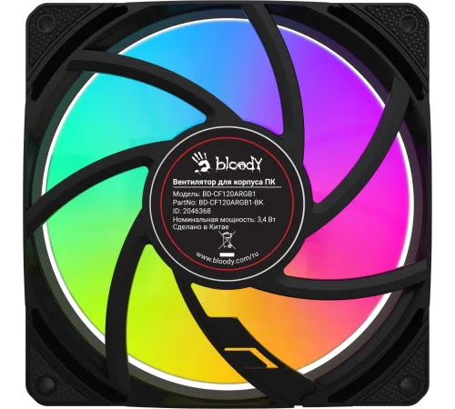 Вентилятор для корпуса Bloody BD-CF120ARGB1 ARGB 120х120x25 черный 4-pin 26дБ (BD-CF120ARGB1-BK) Ret Вентилятор для корпуса Bloody BD-CF120ARGB1 ARGB 120х120x25 черный 4-pin 26дБ (BD-CF120ARGB1-BK) Ret