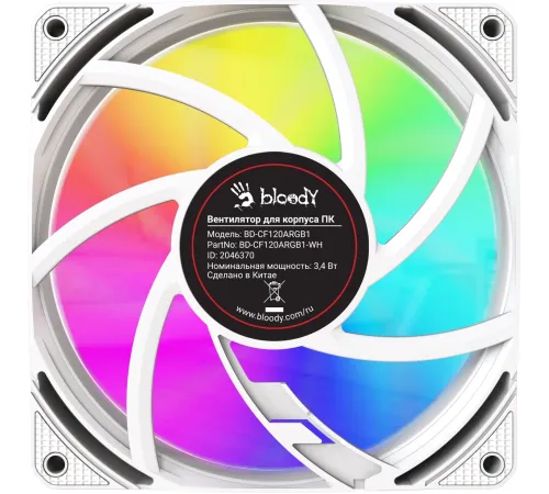 Вентилятор для корпуса Bloody BD-CF120ARGB1 ARGB 120х120x25 белый 4-pin 29дБ (BD-CF120ARGB1-WH) Ret Вентилятор для корпуса Bloody BD-CF120ARGB1 ARGB 120х120x25 белый 4-pin 29дБ (BD-CF120ARGB1-WH) Ret