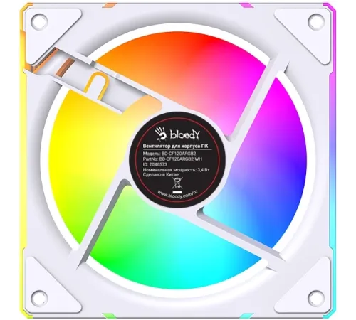 Вентилятор для корпуса Bloody BD-CF120ARGB2 ARGB 120х120x25 белый 4-pin 26дБ (BD-CF120ARGB2-WH) Ret Вентилятор для корпуса Bloody BD-CF120ARGB2 ARGB 120х120x25 белый 4-pin 26дБ (BD-CF120ARGB2-WH) Ret
