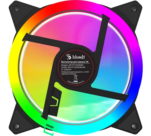 Вентилятор для корпуса Bloody BD-CF120ARGB4 ARGB 120х120x25 черный 4-pin 27дБ (BD-CF120ARGB4-BK) Ret Вентилятор для корпуса Bloody BD-CF120ARGB4 ARGB 120х120x25 черный 4-pin 27дБ (BD-CF120ARGB4-BK) Ret