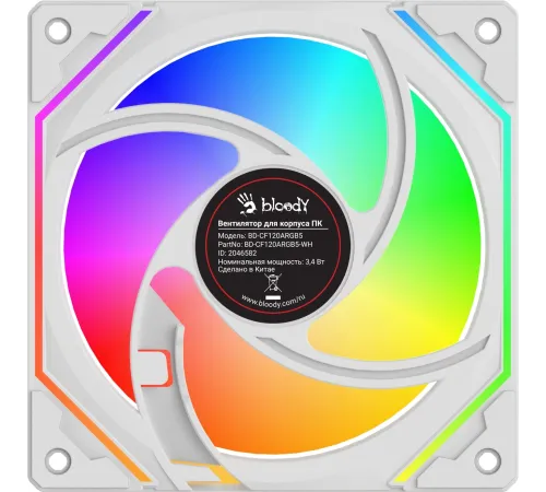 Вентилятор для корпуса Bloody BD-CF120ARGB5 ARGB 120х120x25 белый 4-pin 26дБ (BD-CF120ARGB5-WH) Ret Вентилятор для корпуса Bloody BD-CF120ARGB5 ARGB 120х120x25 белый 4-pin 26дБ (BD-CF120ARGB5-WH) Ret