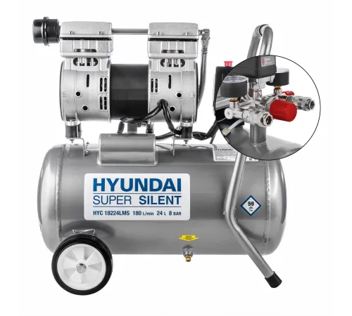 Компрессор поршневой Hyundai HYC 18224LMS безмасляный 180л/мин 24л 1000Вт серебристый Компрессор поршневой Hyundai HYC 18224LMS безмасляный 180л/мин 24л 1000Вт серебристый