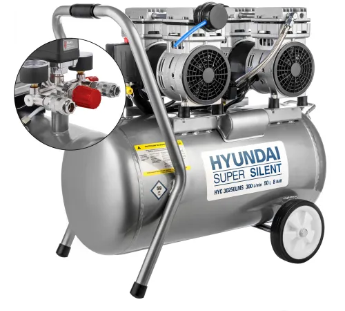 Компрессор поршневой Hyundai HYC 30250LMS безмасляный 300л/мин 50л 2000Вт серебристый/черный Компрессор поршневой Hyundai HYC 30250LMS безмасляный 300л/мин 50л 2000Вт серебристый/черный