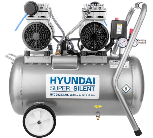 Компрессор поршневой Hyundai HYC 30250LMS безмасляный 300л/мин 50л 2000Вт серебристый/черный Компрессор поршневой Hyundai HYC 30250LMS безмасляный 300л/мин 50л 2000Вт серебристый/черный