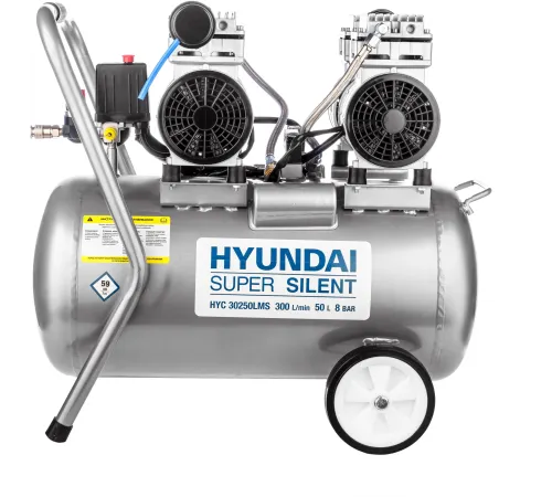 Компрессор поршневой Hyundai HYC 30250LMS безмасляный 300л/мин 50л 2000Вт серебристый/черный Компрессор поршневой Hyundai HYC 30250LMS безмасляный 300л/мин 50л 2000Вт серебристый/черный
