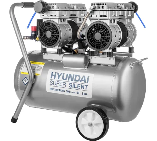 Компрессор поршневой Hyundai HYC 30250LMS безмасляный 300л/мин 50л 2000Вт серебристый/черный Компрессор поршневой Hyundai HYC 30250LMS безмасляный 300л/мин 50л 2000Вт серебристый/черный