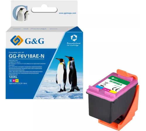 Картридж струйный G&G GG-F6V18AE-N 123XL голубой/пурпурный/желтый (18мл) для HP DJ 1210/1212/1212/2130/2131/2132/2133/2134/2630/3639 AIO;Envy 4510/4512/4516/4517/4520/4521/4522/4523/4524/4524/4525/4526/4527/4528/5010/5012/5014/5020/5030/5032/5034/5052/505