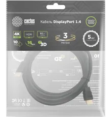 Кабель аудио-видео Cactus CS-DP-DP-1.4-3 DisplayPort (m)/DisplayPort (m) 3м. позолоч.конт. черный